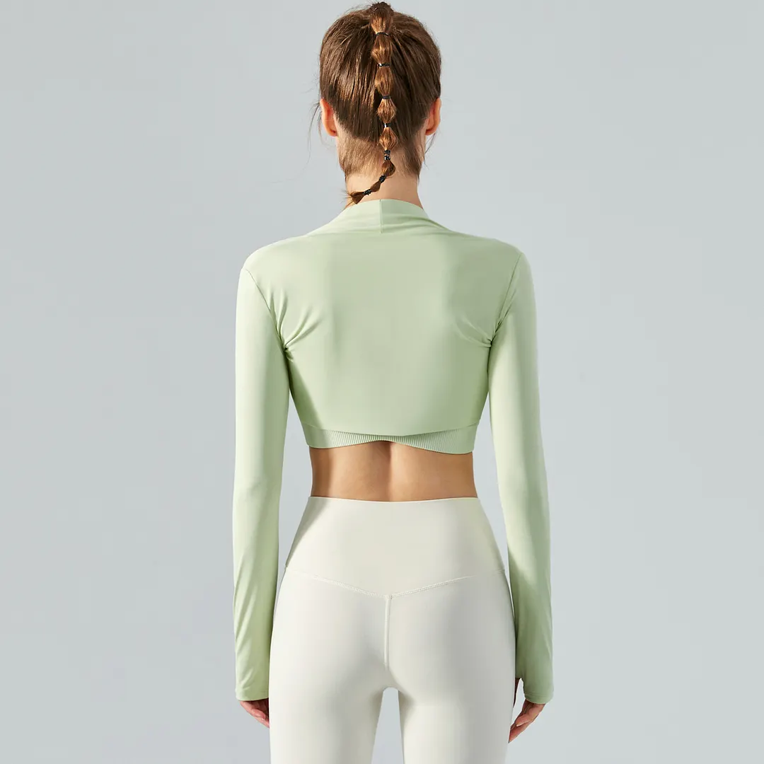 Buy Hergymclothing Spring Rain Green long sleeve crop sunscreen waistcoat thin running jacket with thumb holes at an affordable price