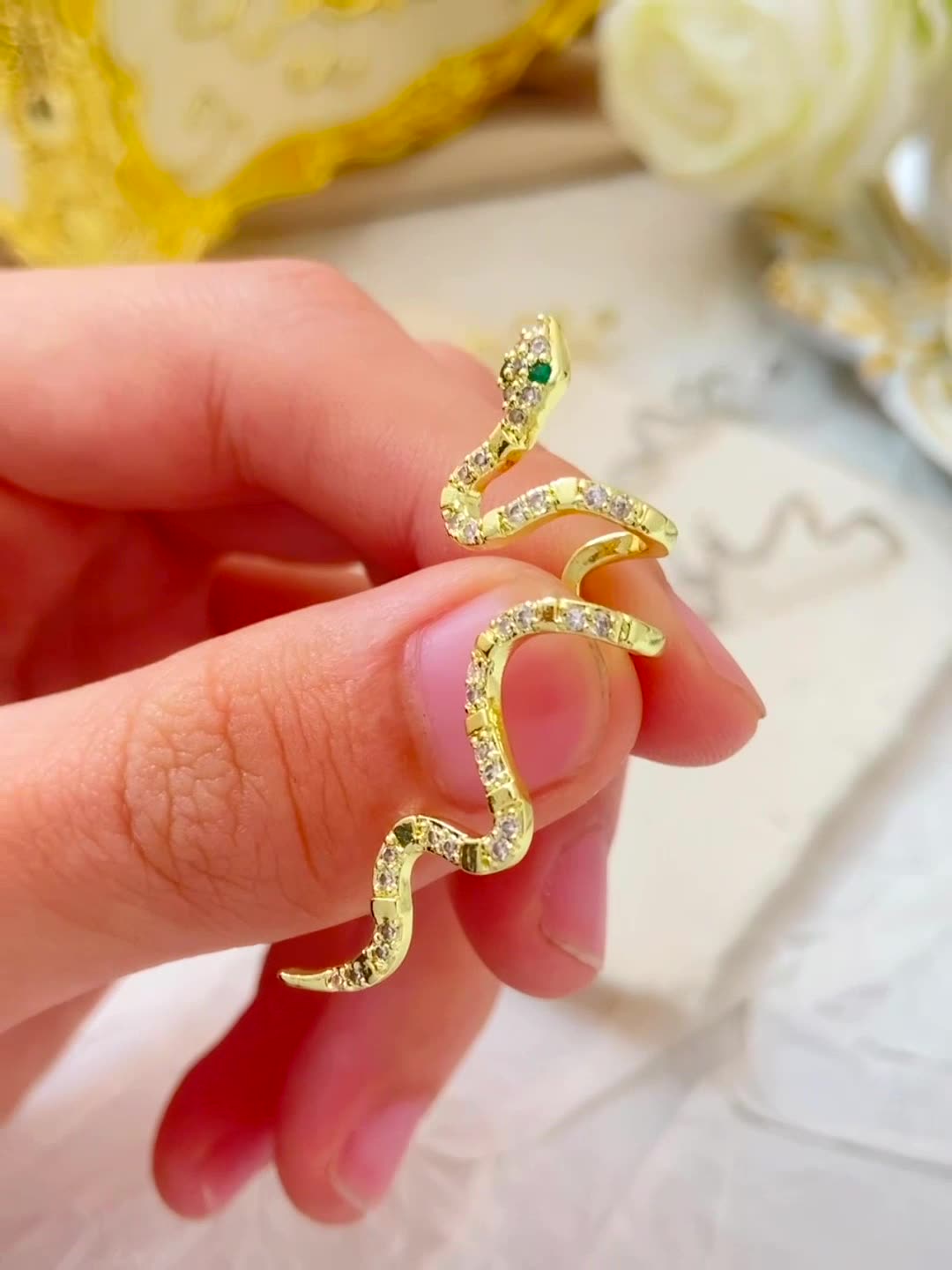 Snake Ear Bone Clip Gold Plated Zirconia Earrings