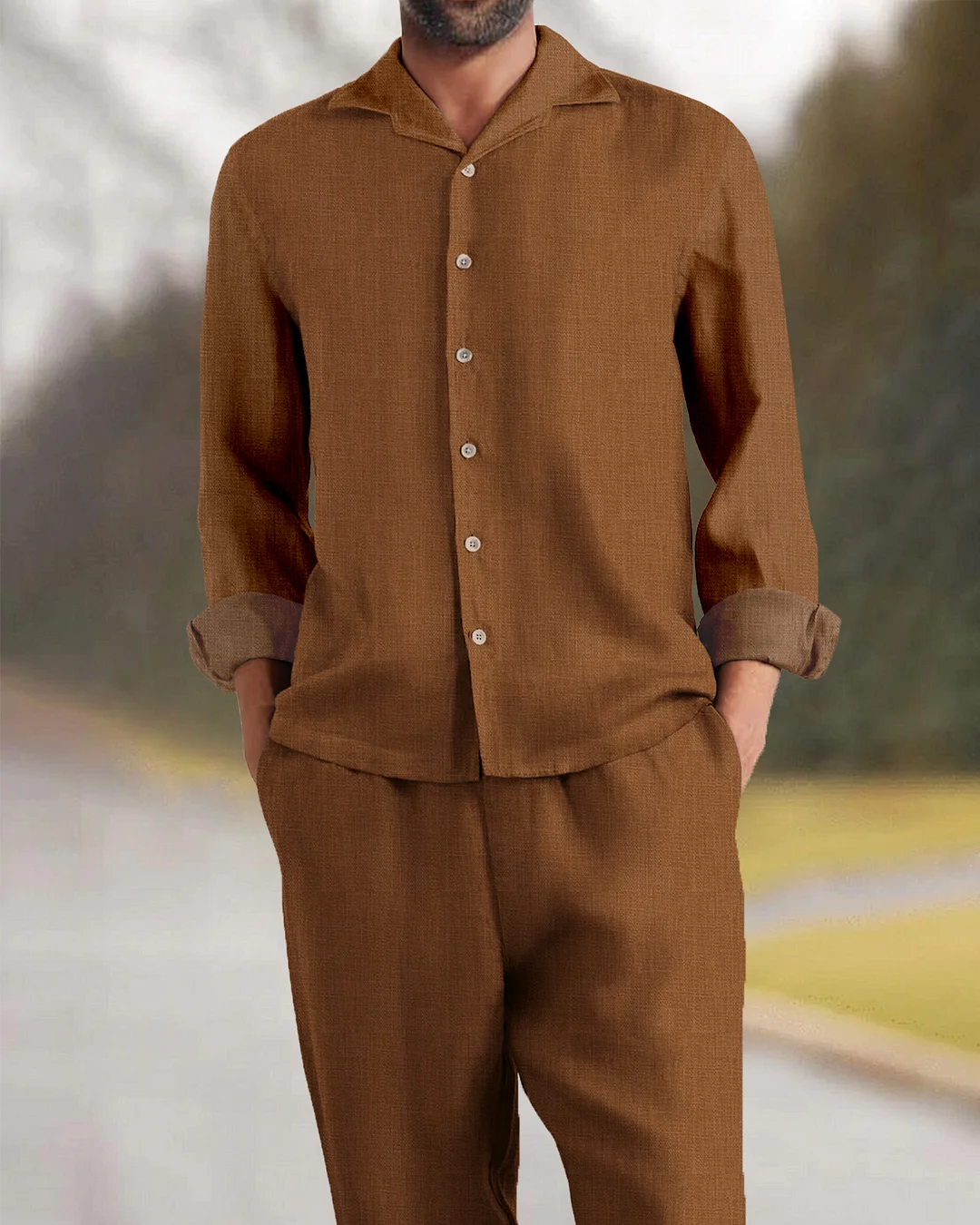 Suitmens Men's Comfortable Casual Plain Long Sleeve Suit-0031