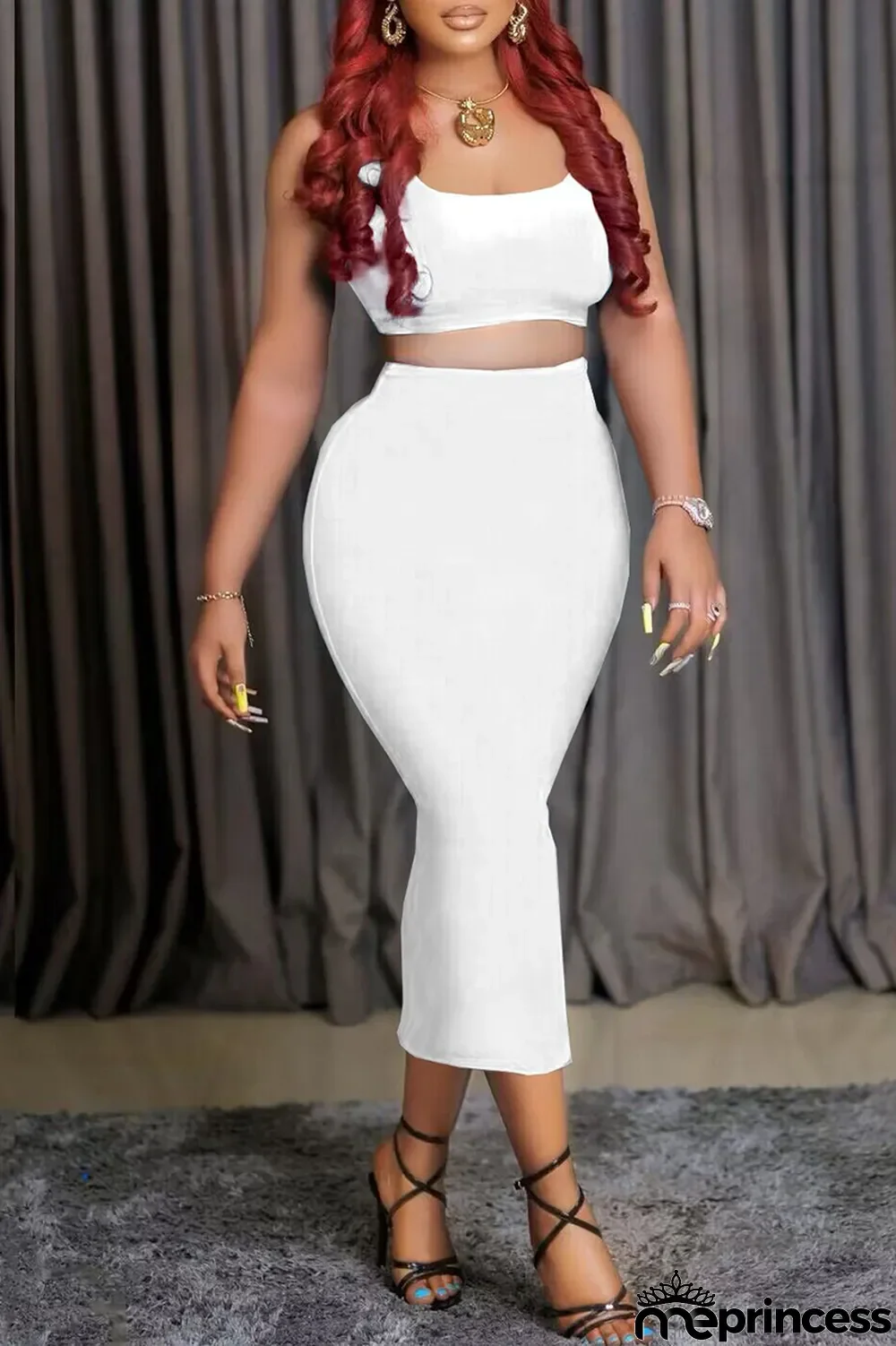 Rose Red Sexy Casual Solid Basic U Neck Sleeveless Two Pieces