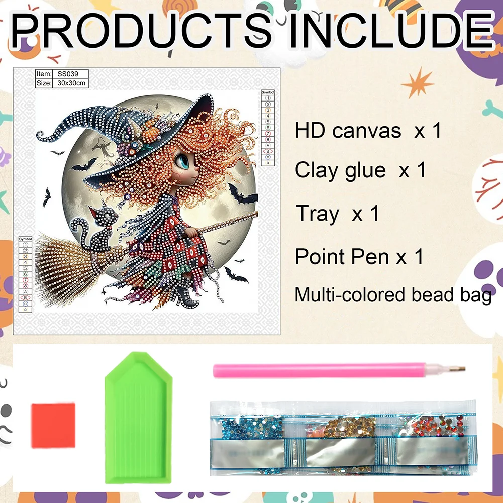 Diamond Painting - Partial Special Shaped Drill - Halloween Witch(Canvas|30*30cm)
