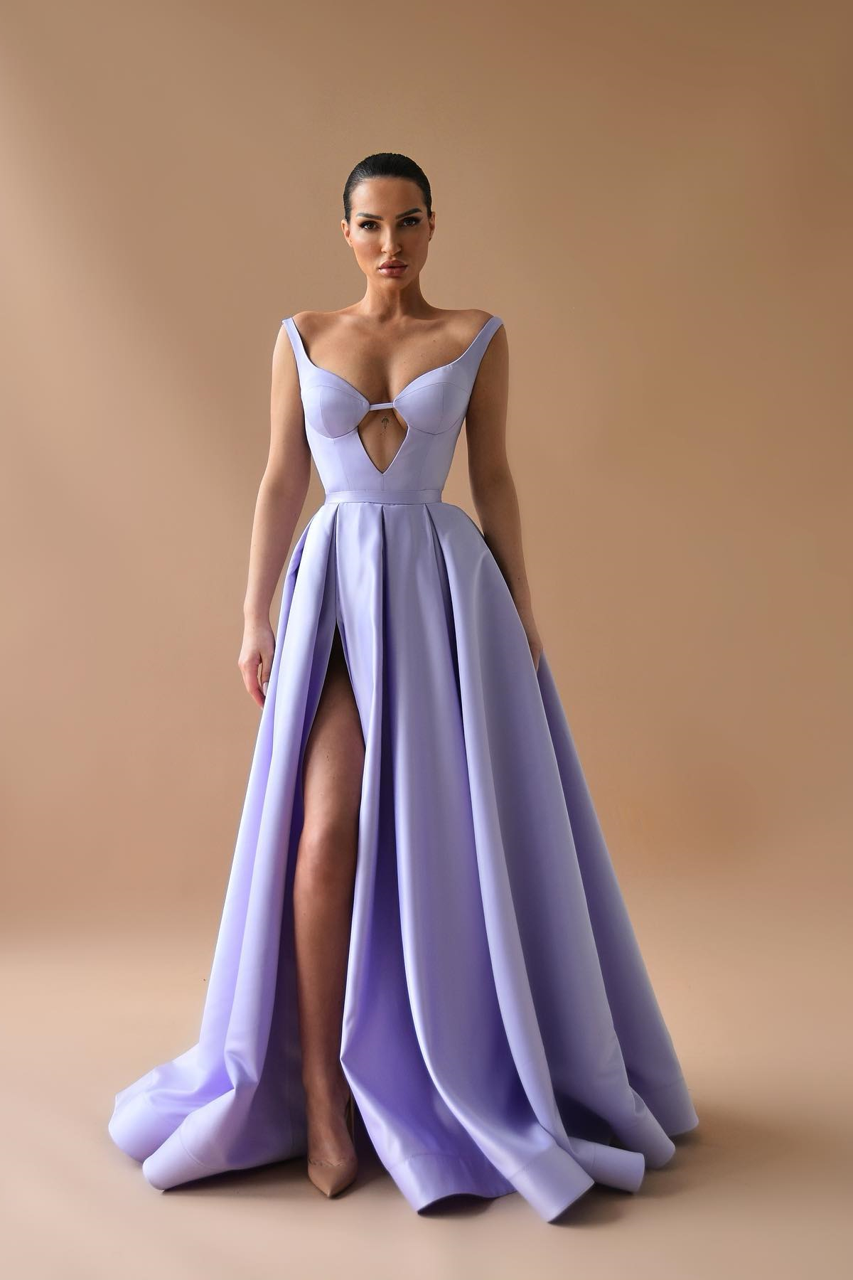 Dresseswow Lilac Straps Prom Dress Split Long V-Neck Sleeveless