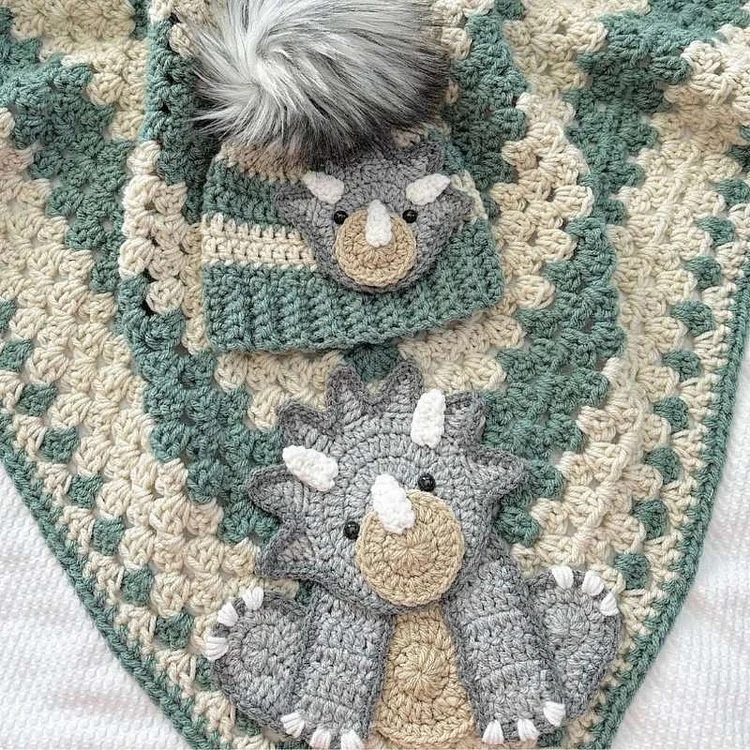 Lulusnow Handmade Lime Green Dinosaur Baby Blanket  Crochet Animal Baby Blanket Gifts For Baby 