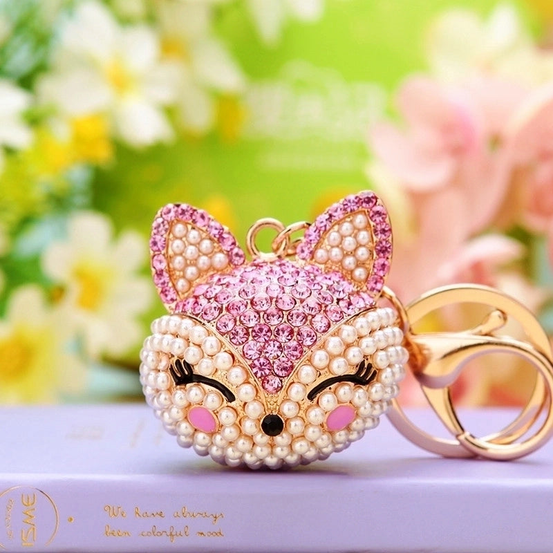 Cute Animal Pu Leather Alloy Inlay Rhinestones Women’s Keychain