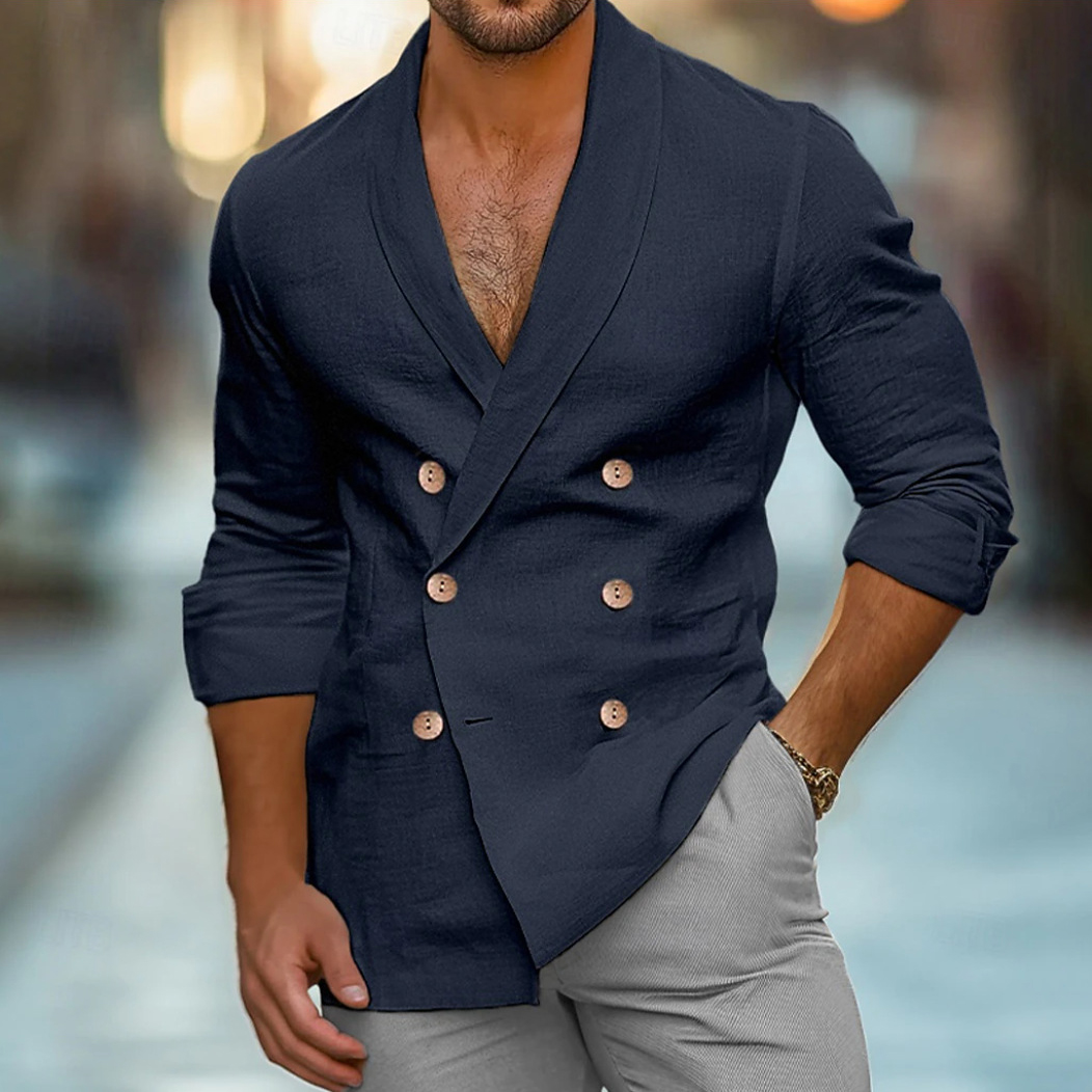 Suit Collar Button Down Long Sleeve Solid Color Shirt