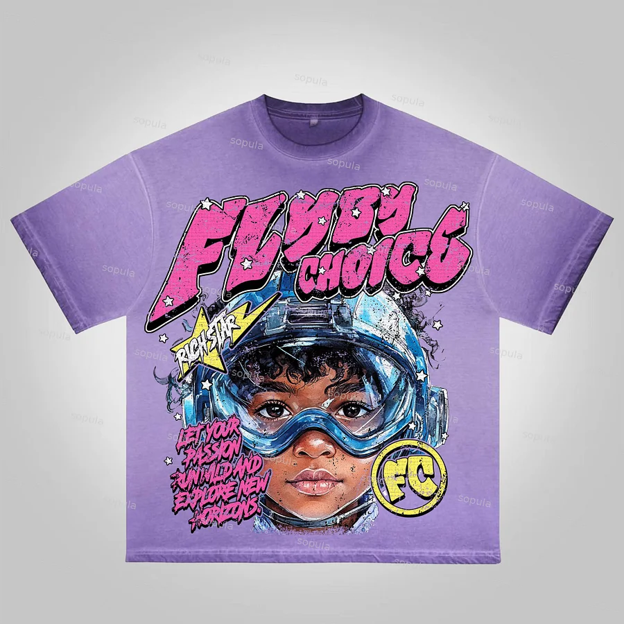 Sopula Vintage Fly By Choice Graphic Washed Cotton T-Shirt