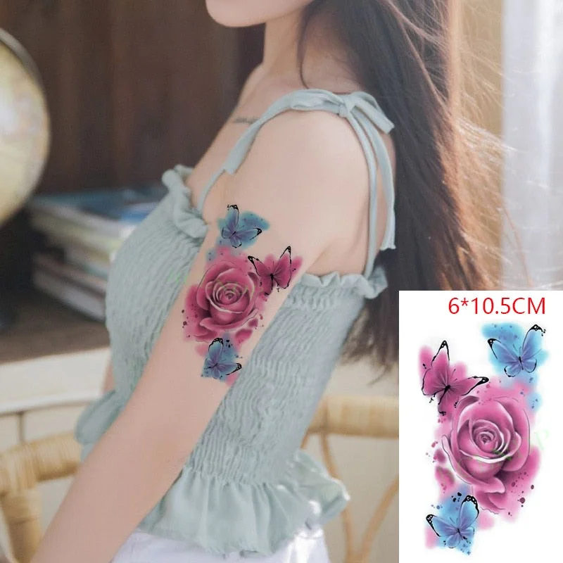 Waterproof Temporary Tattoo Stickers Beautiful Flower Rose fake Tatto Flash Tatoo Tatouage Hand Back Foot Arm for Girl Women Men