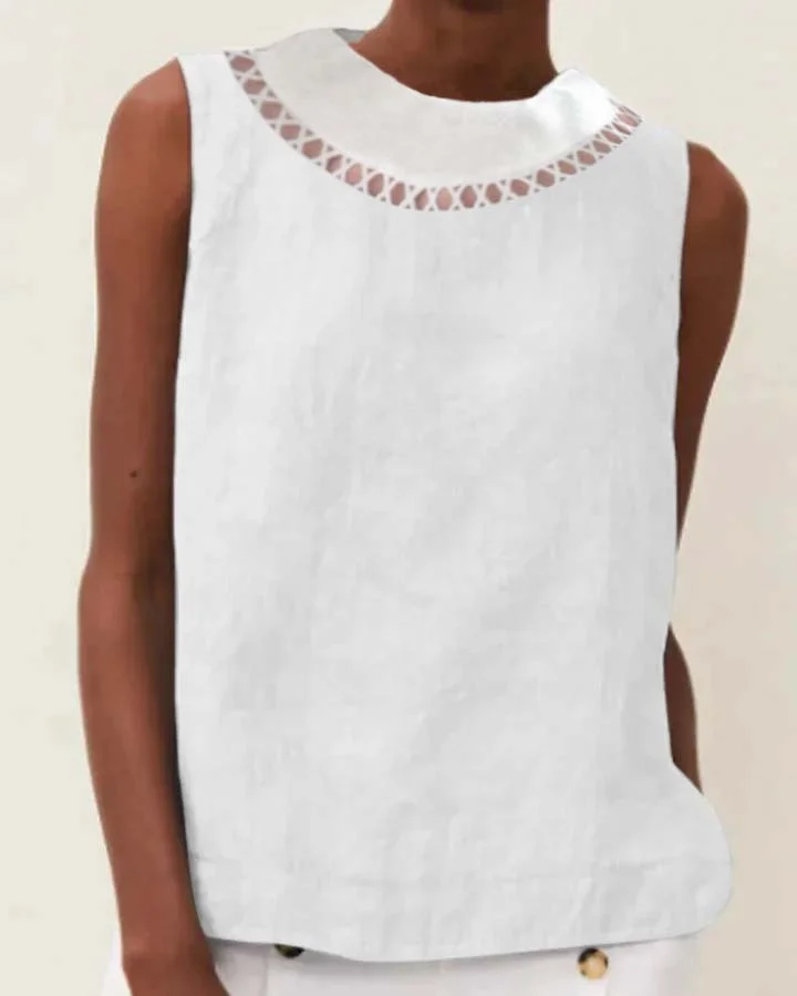 Casual Cotton Mesh Crew Neck Sleeveless Top