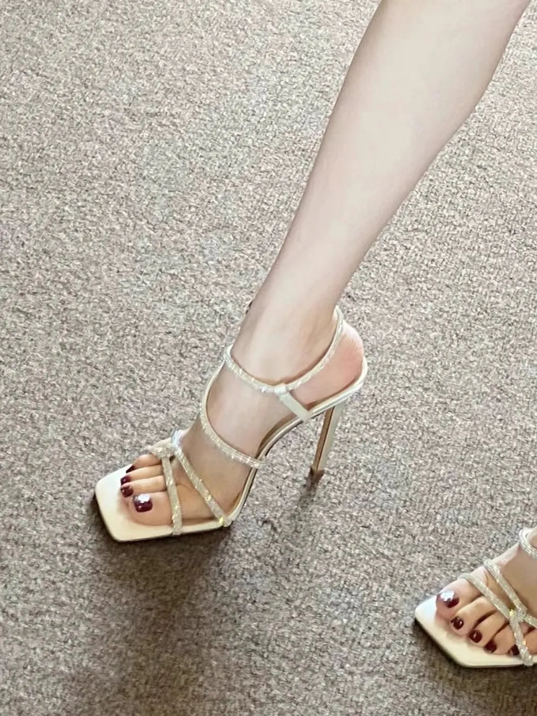 Breakj Breakj Tie High Heels Women 2025 Summer New White Water Drill With Summer Fine Heel Roman Sandals