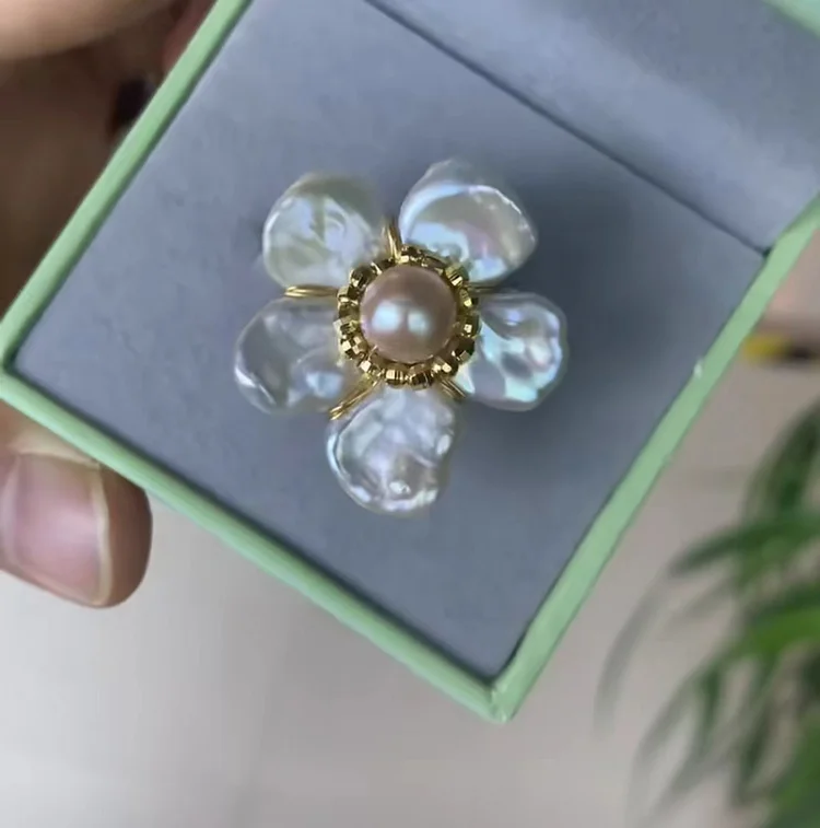 tina pearls pretty sliver gold plated nice ring flower natural ring 