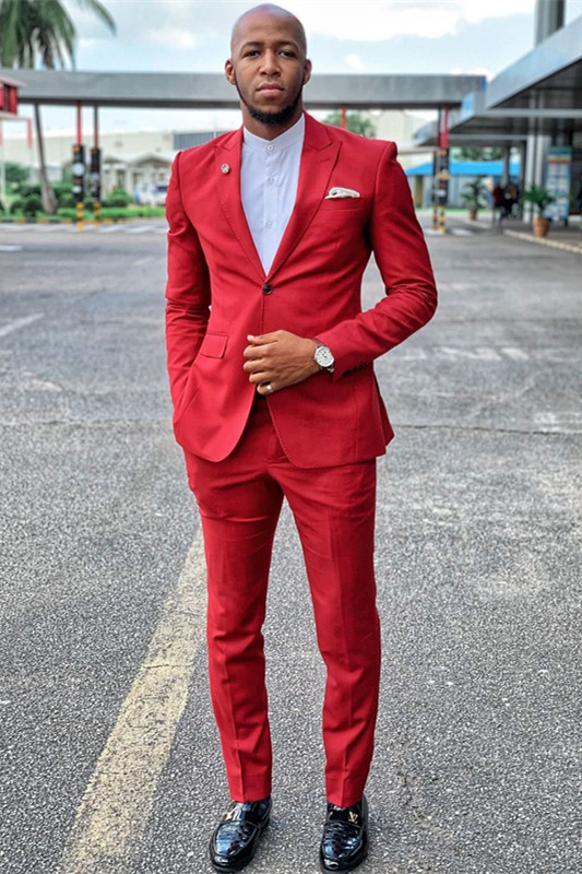Dresseswow Popular Red Best Wedding Suits For Groom Peaked Lapel