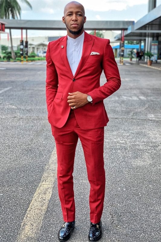 Unique Peaked Lapel Red Best Wedding Suits For Groom 2022 | Ballbellas Ballbellas
