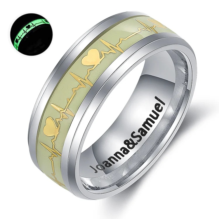 Personalized Heartbeat Couple Luminous Ring Engrave Love Message Matching Rings Gift for Couple Friends BBF