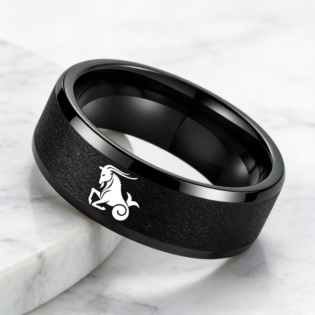 Men Women Black Capricorn Tungsten Carbide Rings Couple Wedding Band Flat Comfort Fit 4MM 6MM 8MM