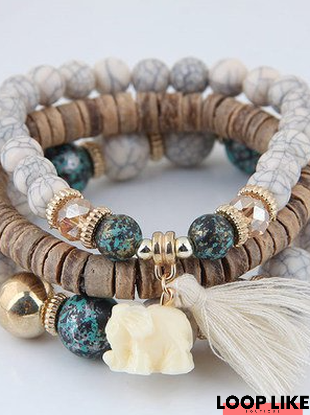 Ethnic Tassel Crack Bead Multilayer Combination Bracelet