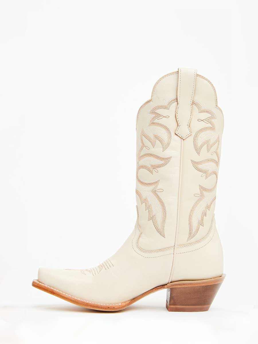 White Vegan Leather Snip Toe Embroidered Wide-Calf Cowgirl Boots