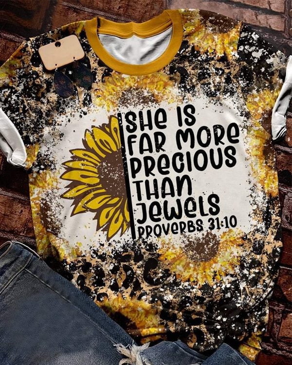 She More Precious Than Jewels Leopard Print Short Sleeve T-shirt