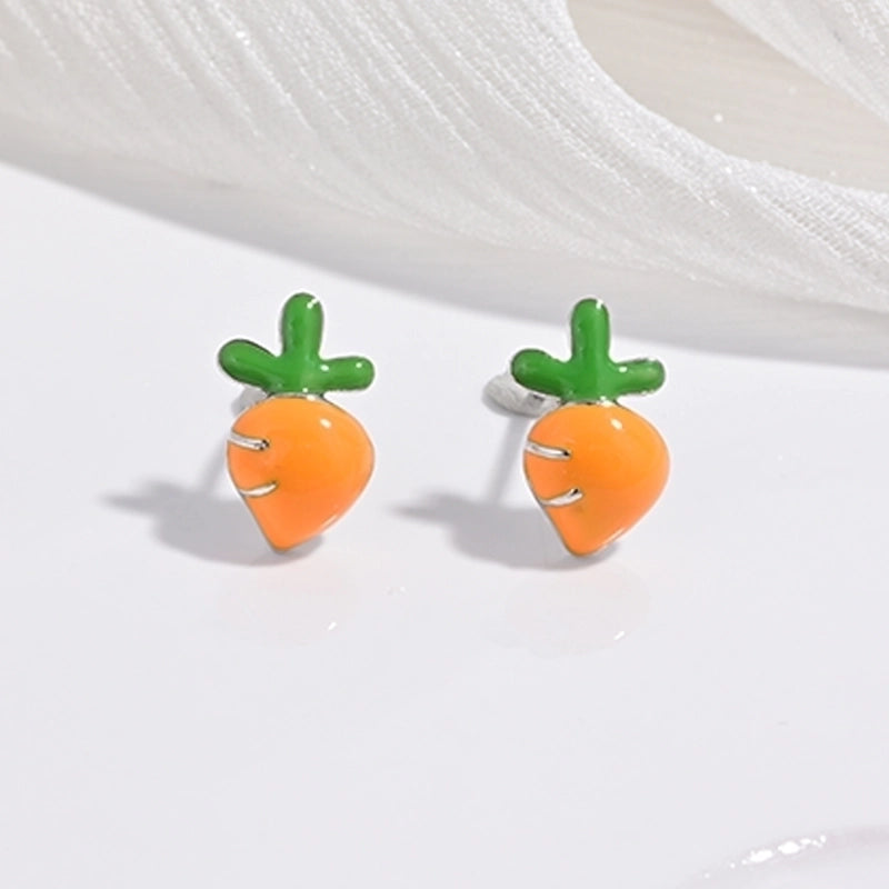 1 Pair 22K Gold Plated Rhodium Plated 925 Sterling Silver 925 Sterling Silver Earrings Peach Carrot Apple Ear Studs