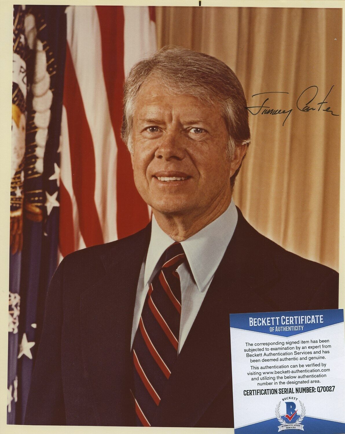 JIMMY CARTER SIGNED AUTOGRAPHED COLOR Photo Poster painting BECKETT BAS COA FULL JIMMY!!!!