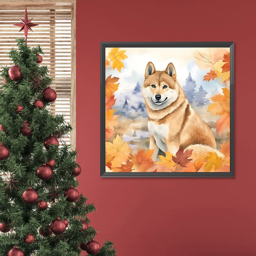 Full Round Diamond Painting 30*30cm - Maple Leaf Puppy