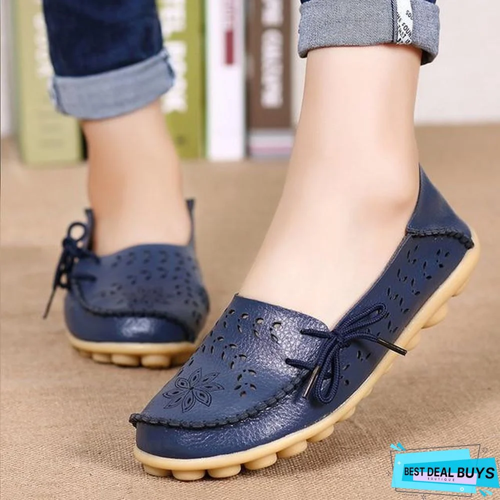 Women Genuine Leather Shoes Slip On Loafers Soft Nurse Flats Shoes Plus Size