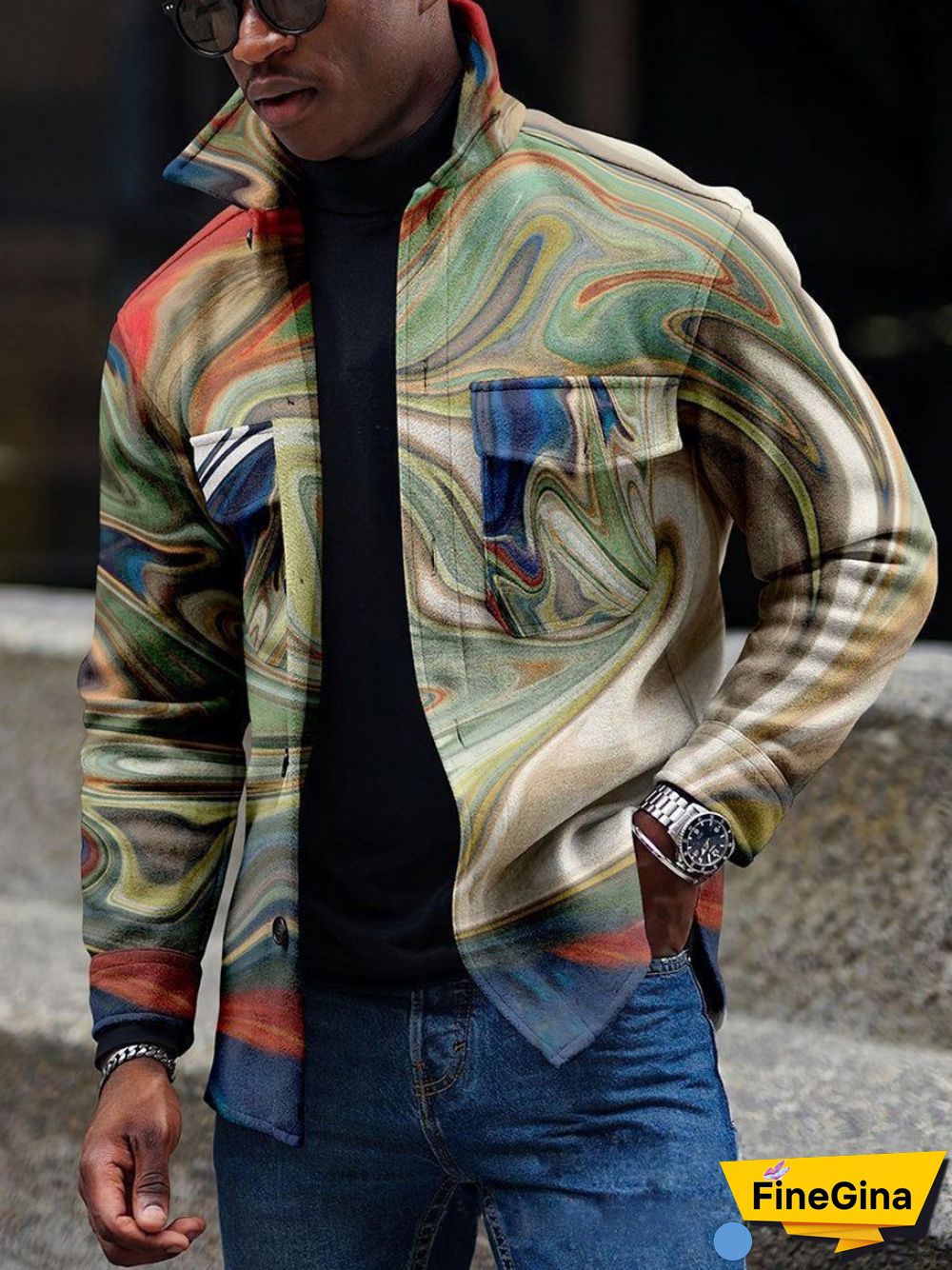 Apricot Men's Casual Geometric Pattern Jacket 004