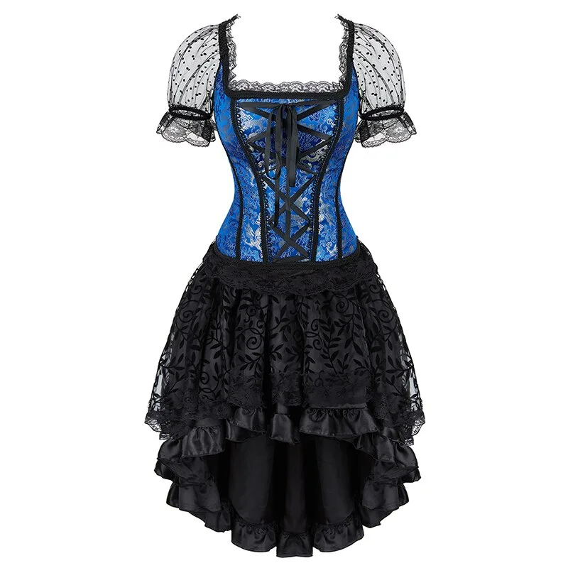 Billionm Lolita Style Corset Dress Victorian Plus Size Burlesque Sleeves Corset Skirt Set Halloween Party Dancing Cosplay Costume