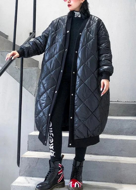 Elegant plus size jacket winter coats black v neck thick winter parkas