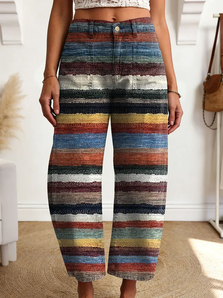 Women's Geometry Color Gradient Art Print Casual Cotton Trousers With Pockets