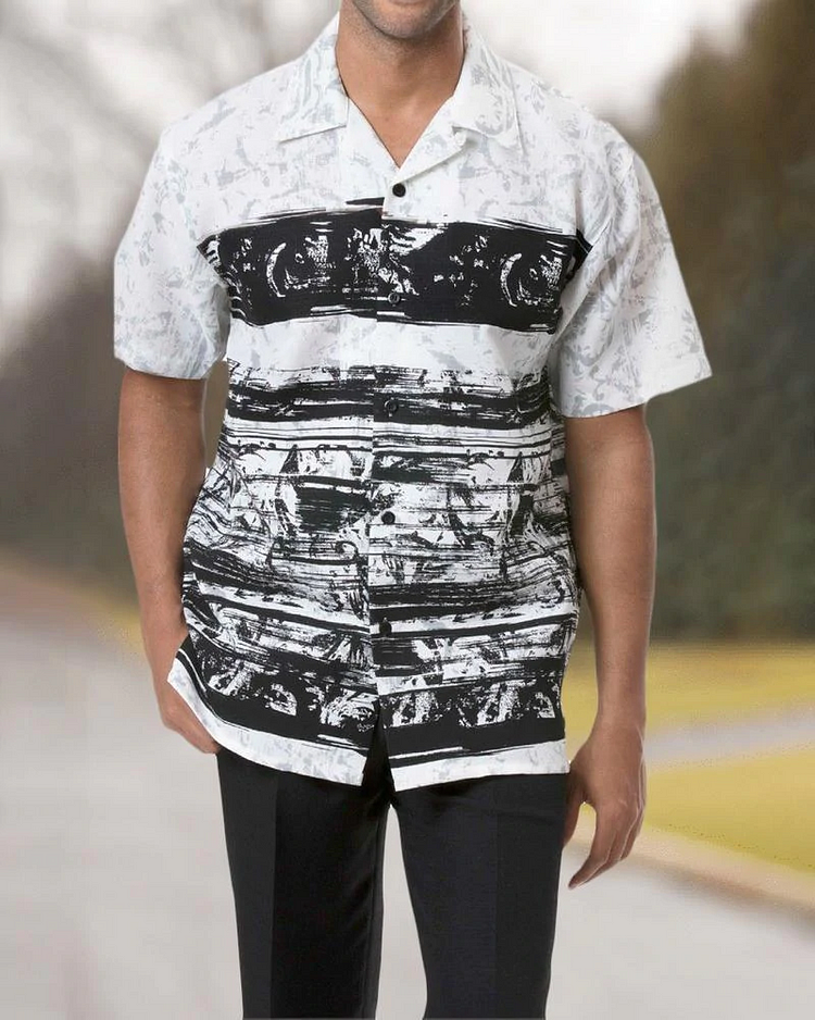 Short Sleeve Printed Two Piece Walking Suit Trousers