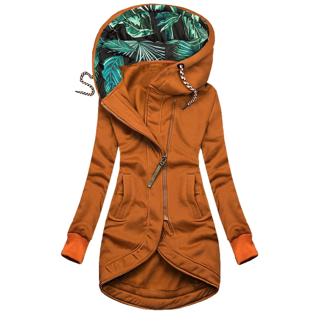 2021 Winter Casual Women Long Hoodies Sweatshirt Coat Zip Up Outerwears Hooded Jacket Female Pockets Plus Size Outwear Tops
