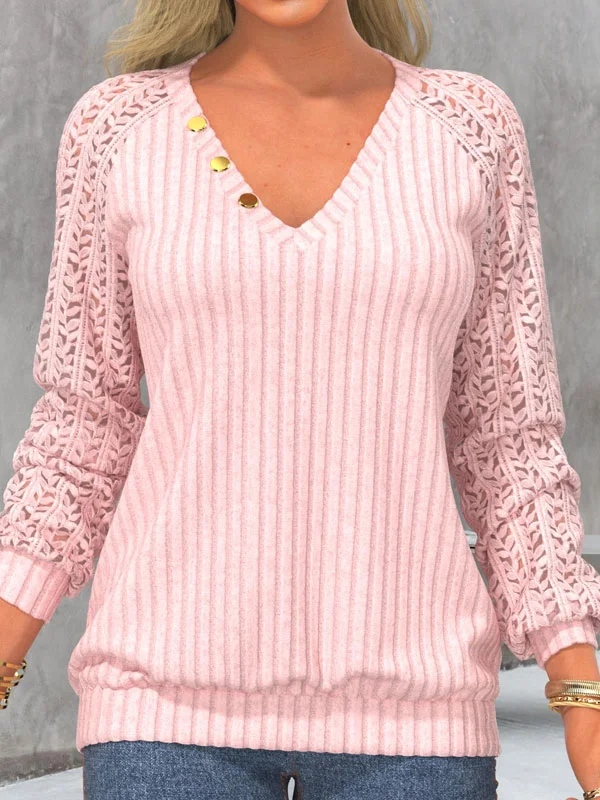 Light Pink Long Sleeve V Neck Sweatshirt