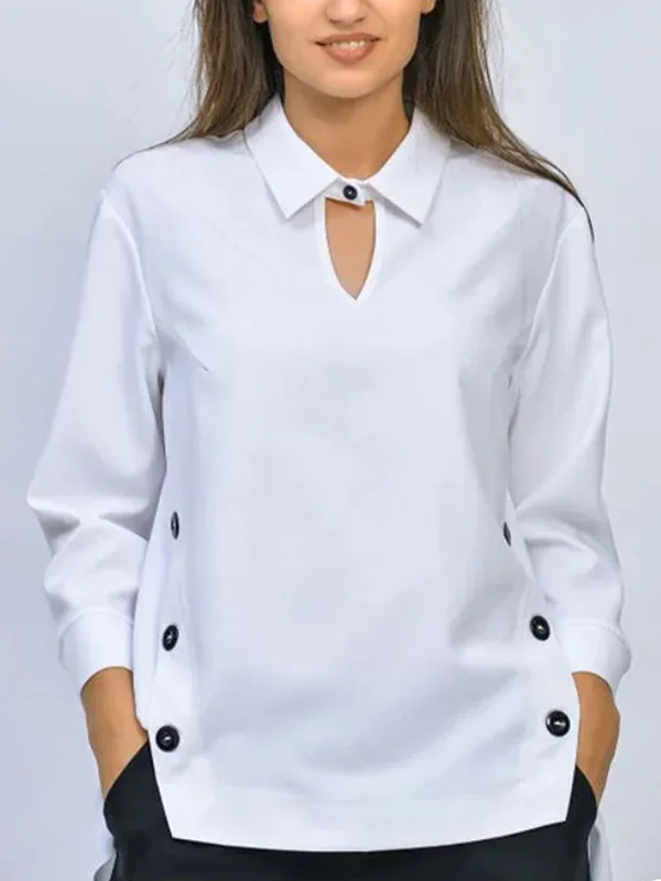 Split-Joint Hollow Long Sleeves Lapel Blouses&shirts Tops