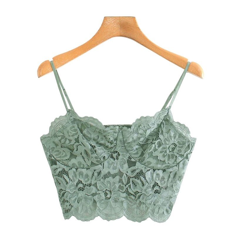 TRAF Women Sexy Fashion With Lace Cropped Tank Top Vintage Backless Adjustable Thin Strap Female Camis Chic Tops