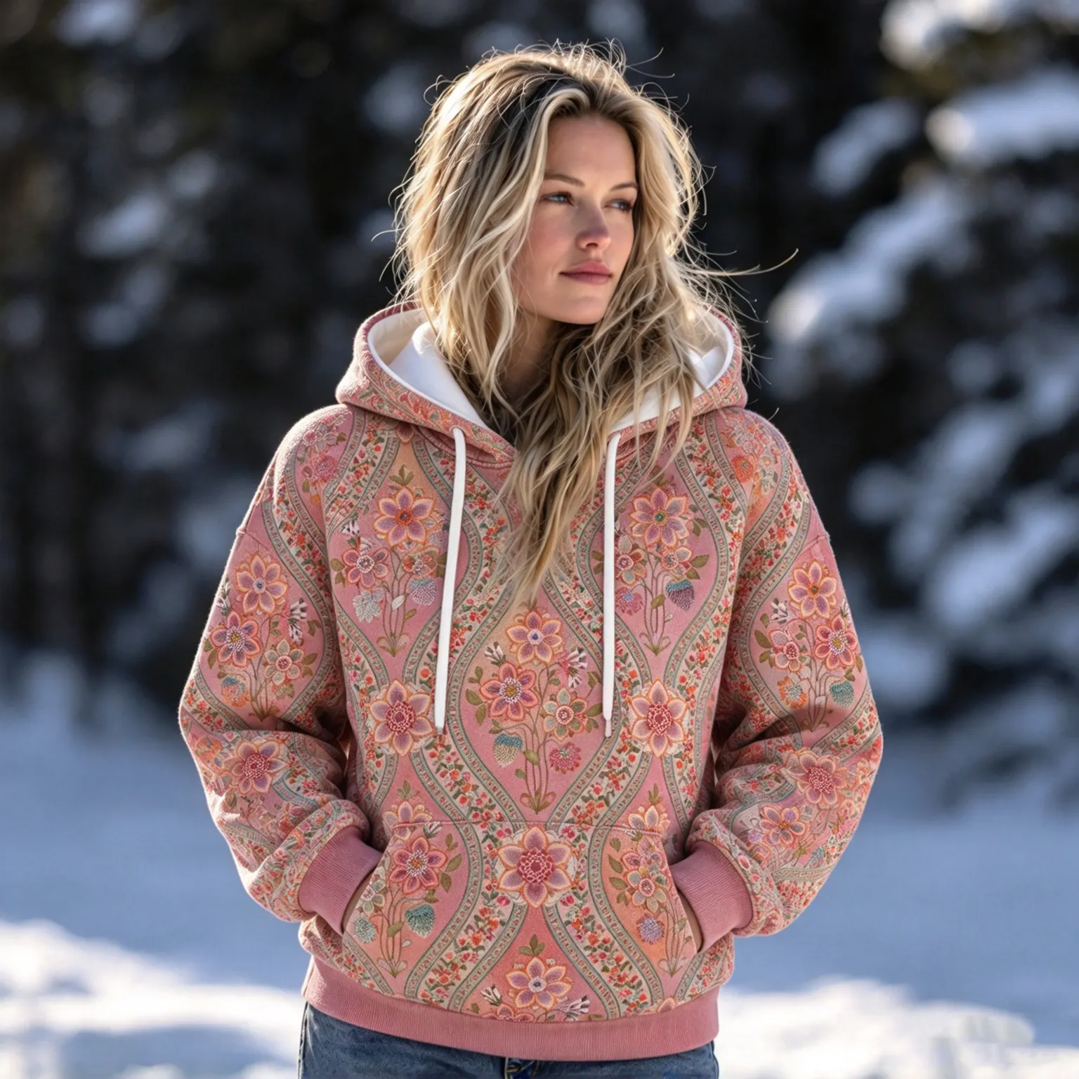 Comstylish Women's Vintage Bohemian Floral Jacquard Knit Crew-neck Sweater