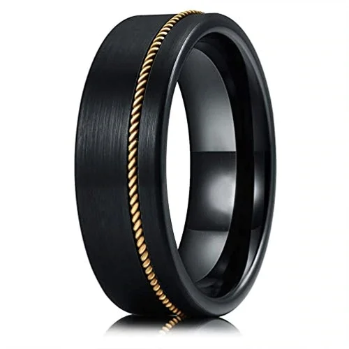 Women's Or Men's Tungsten Carbide Wedding Band Rings,Black Matte Finish Tungsten Carbide Ring with Bronze Wire Inlay Rings With Mens And Womens For Width 4MM 6MM 8MM 10MM