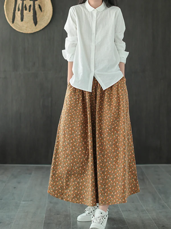 Retro Printed Loose Half Skirt - yankia