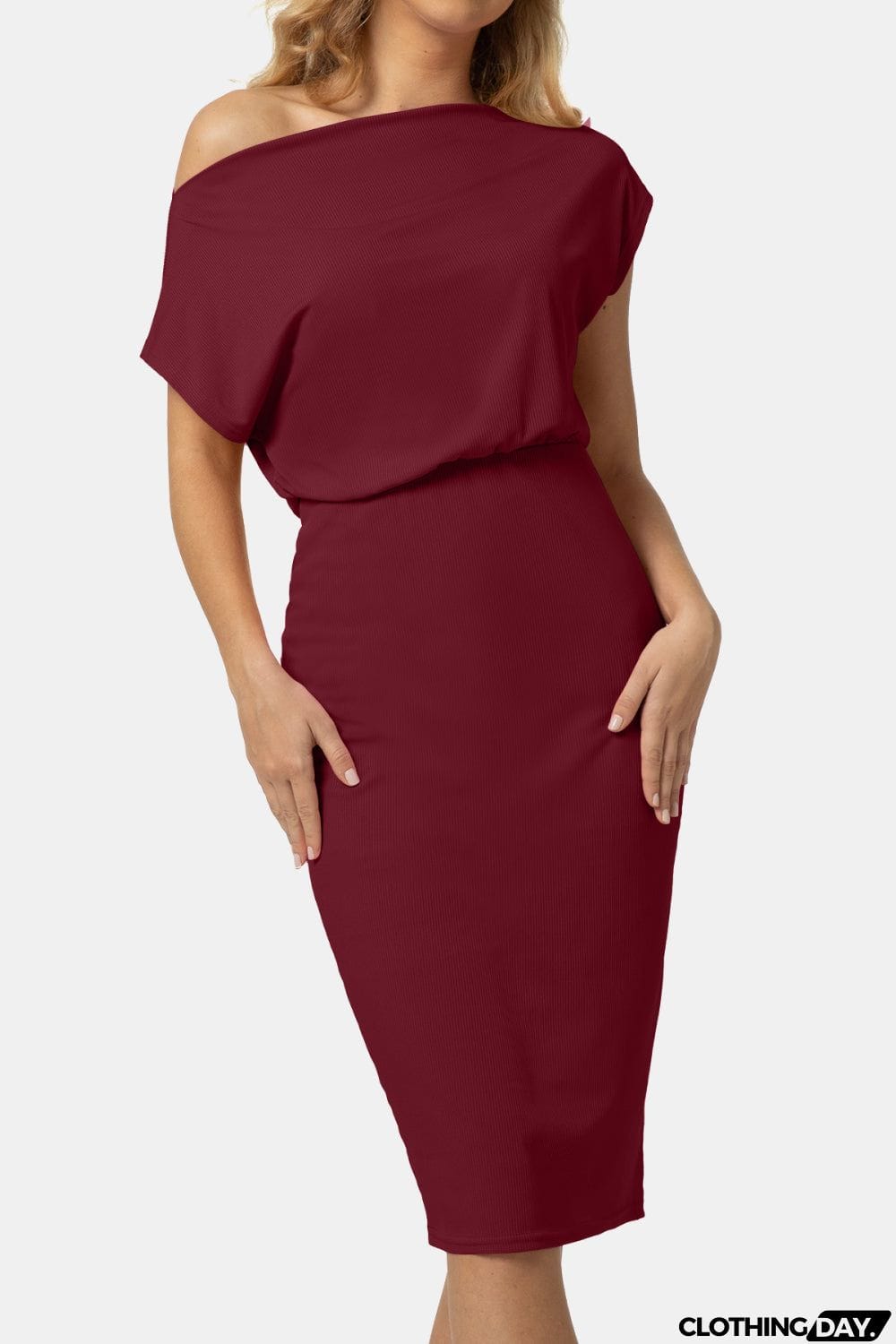 Boat Neck Short Sleeve Knee-Length Dress