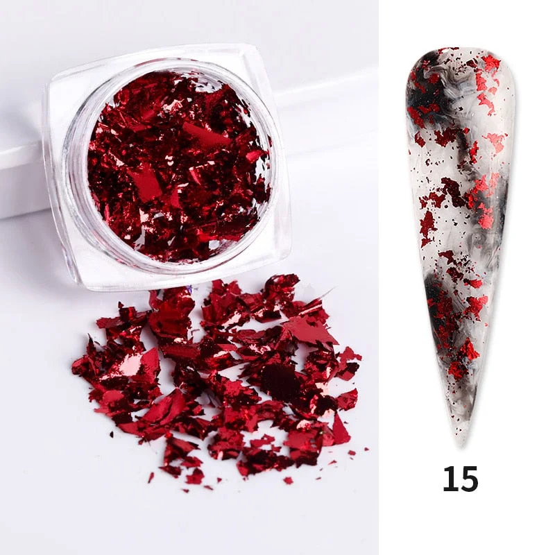 6 Grids Sparkly Foil Nails Sequins Irregular Aluminum Gold Red Summer Design Set  Mirror Chrome Glitter Flakes Gel DIY Manicure-Nail Inspo