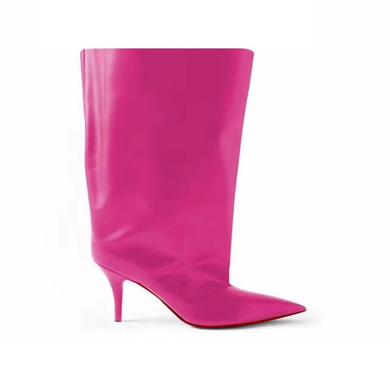 80mm Women's Pointed Toe Stiletto Heel Red Bottom Ankle Boots Wide Boots-MERUMOTE