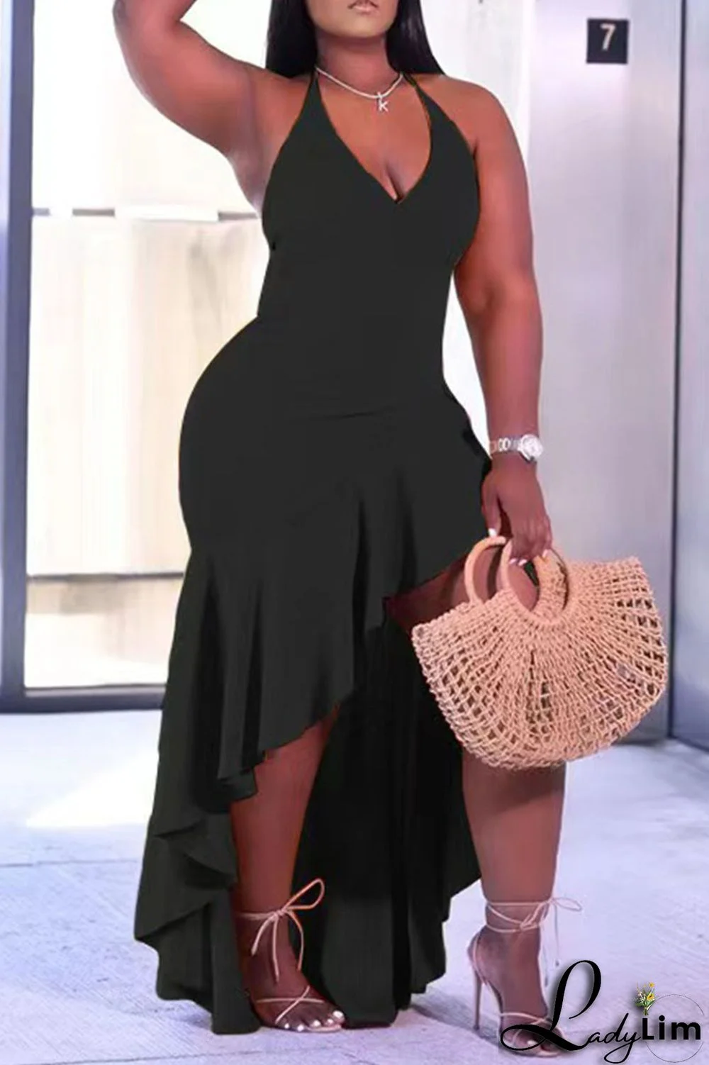 Purple Sexy Solid Patchwork Flounce Asymmetrical Spaghetti Strap Dresses