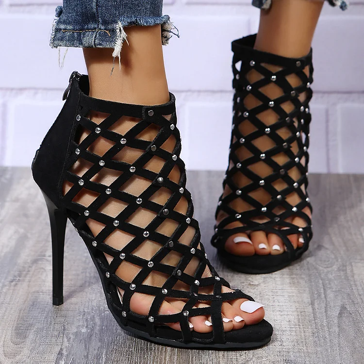 Fish mouth stiletto high heels hand-woven