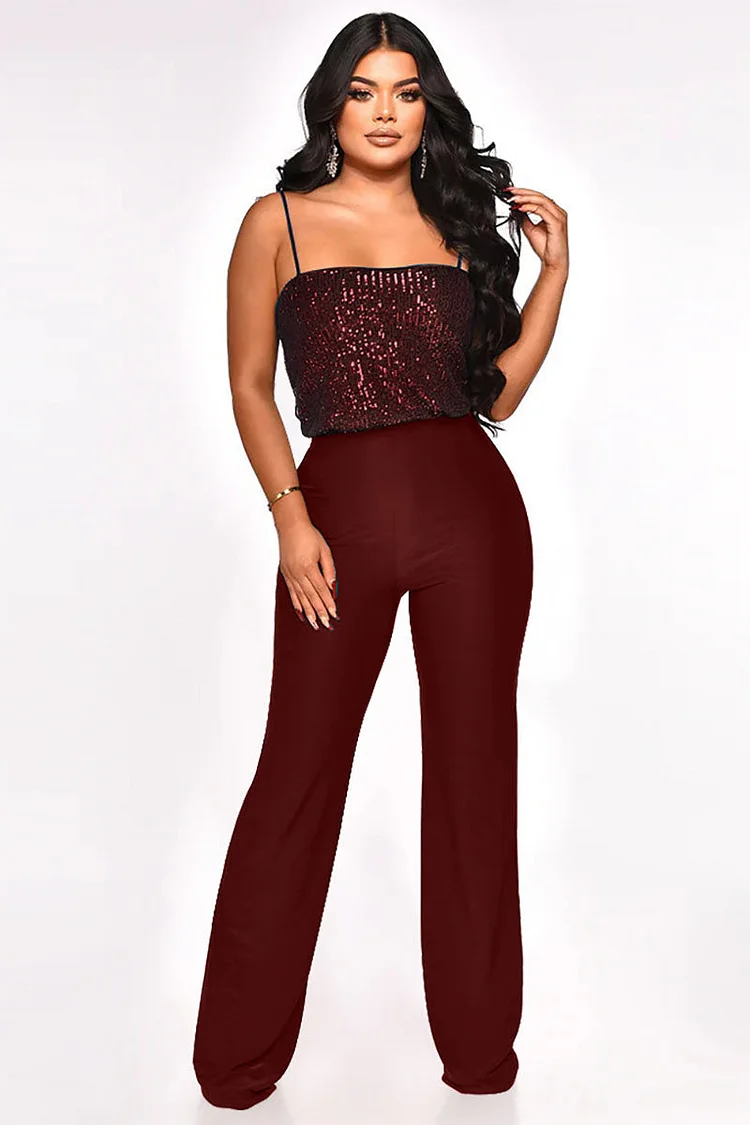 Sequin Spaghetti Straps Cami Party Skinny Jumpsuit
