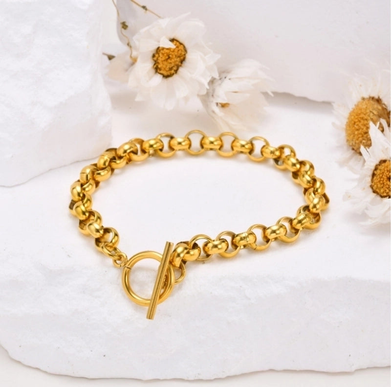 Basic Minimalist Solid Color Titanium Steel 18K Gold Plated Stainless Steel Bracelets In Bulk