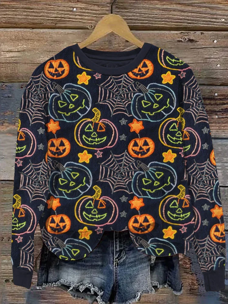 Halloween Pumpkin Embroidered Pattern Casual Sweatshirt