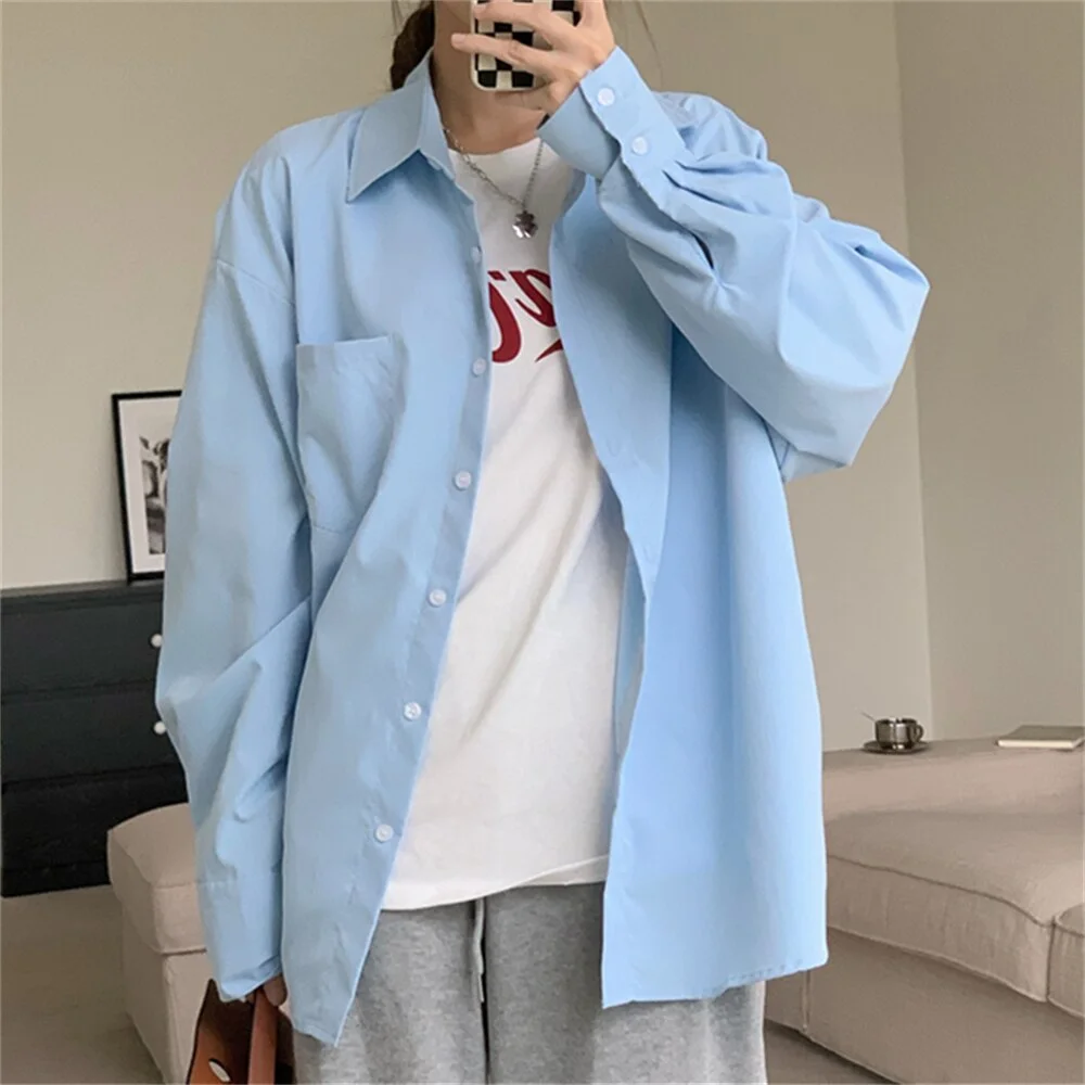 Jangj Alien Kitty BF Style Solid Full Sleeves Shirts Women Stylish High Quality 2022 Hot Streetwear New Loose Spring OL Casual Tops