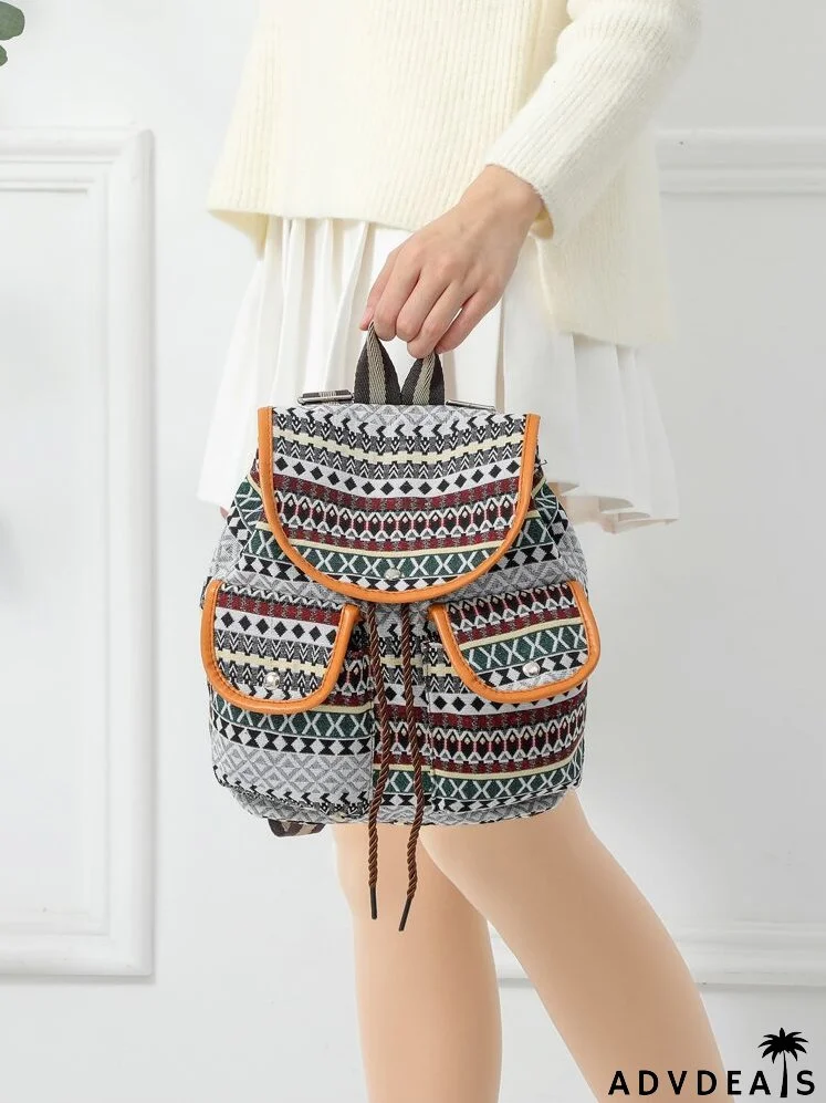 Geometric Graphic Multi-compartment Flap Backpack