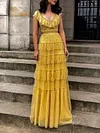 Gauze Split-Joint V-Neck Maxi Dress
