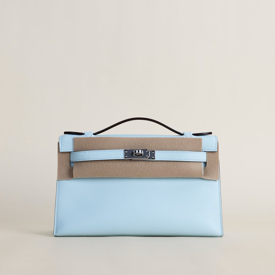 Kelly pochette Swift T0 Bleu Brume&nbsp;PHW