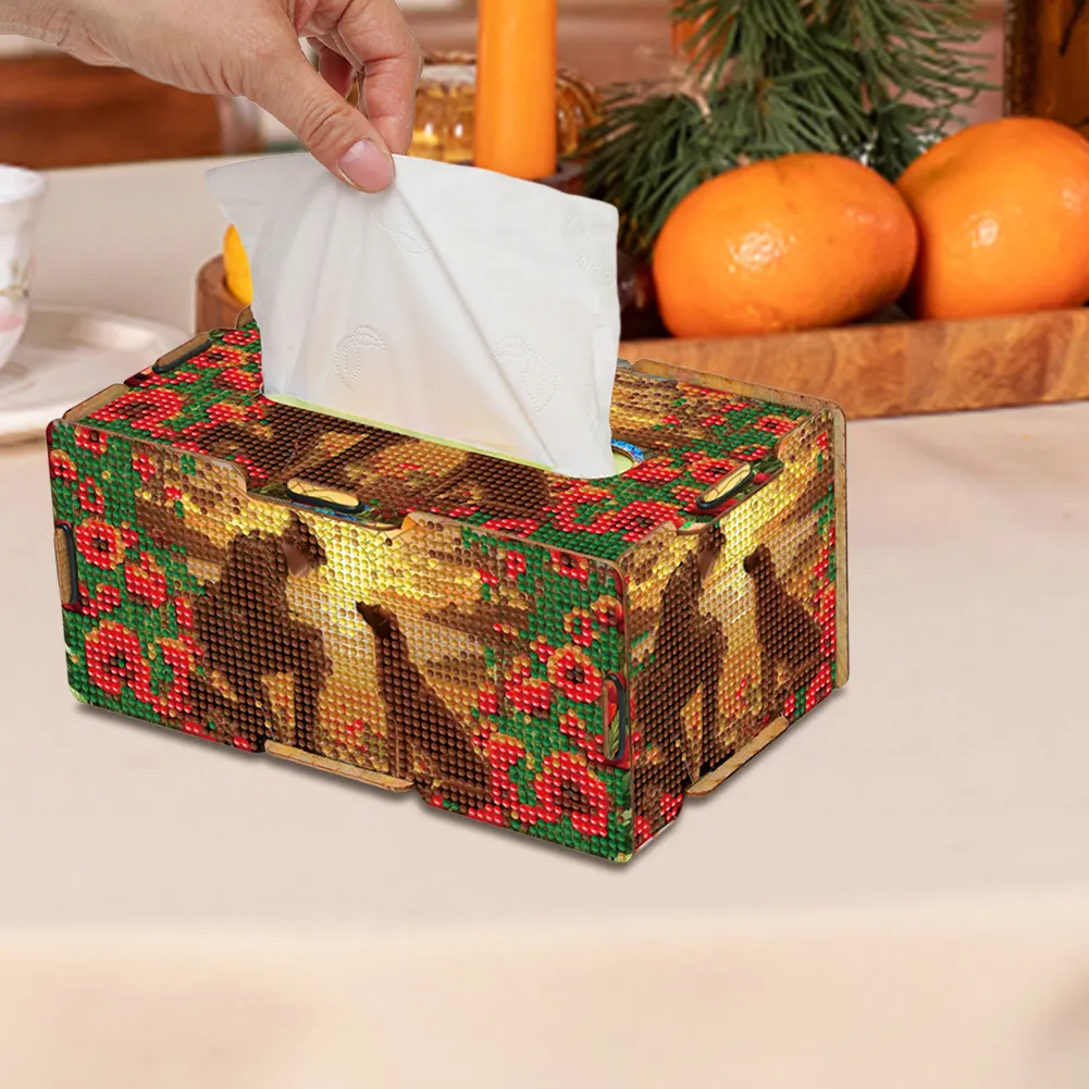 Soldier and Dog Diamond Painting Tissue Box Wood Diamond Art Tissue Storage Box